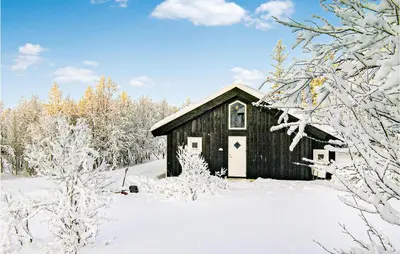 a black cabin in the snow with snow covered trees at Holiday Home Gålå Peer Gyntlia Ii in Gålå