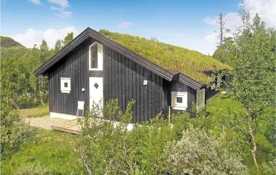 a black and white building with a grass roof at Holiday Home Gålå Peer Gyntlia Ii in Gålå