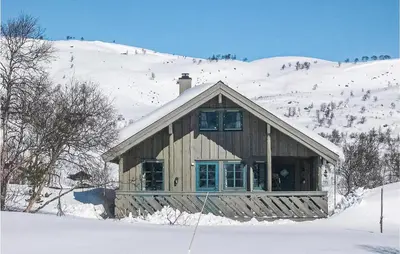a small wooden house in the snow on a hill at Holiday Home Vinje Skjærdalen