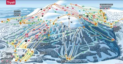 a map of a ski resort in the snow at Cabin with sauna in Trysil in Trysil