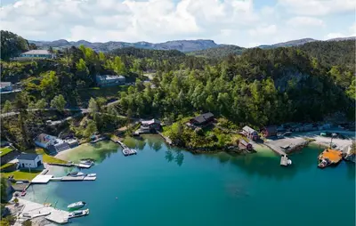 an aerial view of a lake with boats in it at Cozy Home In Sveio With Wifi in Sveio
