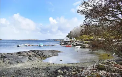 a group of boats are docked on the water at Amazing Home In Torangsvåg With Wifi in Skår