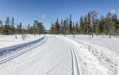 a snow covered road with tracks in the snow at 3 Bedroom Amazing Home In Jaren in Jaren