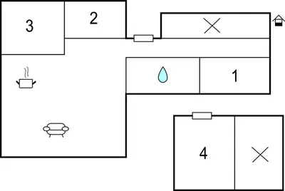 a schematic diagram of a kitchen with four cabinets at Awesome Home In Nord-Torpa With Kitchen in Nord Torpa