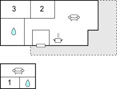 a diagram of a kitchen with a ruler at Nice Home In Reinli With Kitchen in Reinli