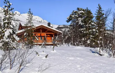 a log cabin in the snow with trees at Cozy Home In Hovden I Setesdal in Hovden