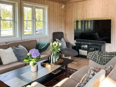 a living room with couches and a table and a tv at 10 person holiday home in veggli-By Traum in Veggli