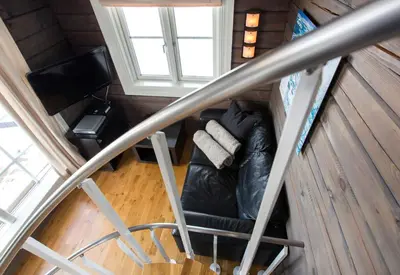 an overhead view of a living room in a house at Mosetertoppen Panorama anneks 1B in Hafjell