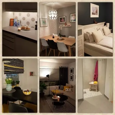 a collage of pictures of a bedroom and a living room at Sentralt 10 minutt med buss til Trondheim Sentrum in Trondheim