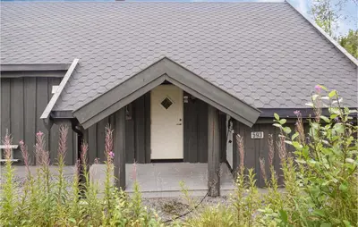 a black house with a porch and a white door at 4 Bedroom Pet Friendly Home In Eggedal in Eggedal