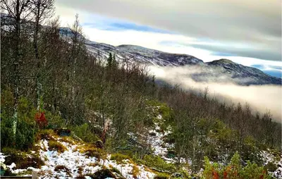 a view of a mountain with clouds in the valley at Beautiful Home In Uvdal With Kitchen in Uvdal