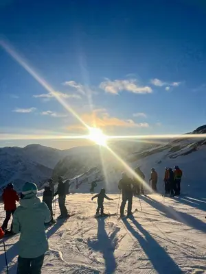 a group of people skiing on a snow covered mountain at Fyri Tunet Hemsedal in Hemsedal