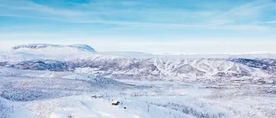a view of a ski resort in the snow at Flott leilighet i Vestlia - ski in/ski out in Geilo