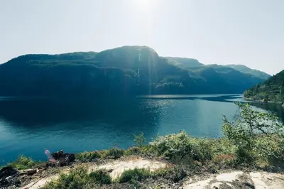 a view of a lake with mountains in the background at Modalen Fjord Cottage in Mo