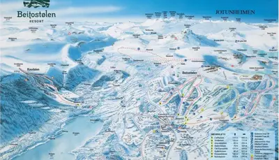 a map of a ski resort in the snow at Leilighet Beitostølen sentrum, terrasse og innendørs parkering in Beitostøl