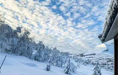 a snow covered slope with trees and a cloudy sky at 4 Bedroom Cozy Home In Straumgjerde in Brunstad