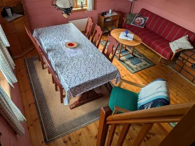 an overhead view of a dining room with a table and chairs at 4 person holiday home in HARDBAKKE-By Traum in Hardbakke