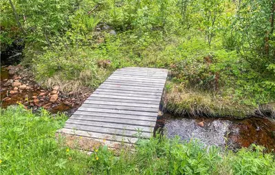 a wooden bridge over a stream in a forest at 5 Bedroom Gorgeous Home In Eggedal in Eggedal