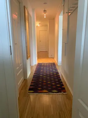 a hallway with a rug on the floor and a door at Hemsedal Ulsåk in Torset