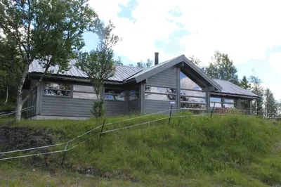 a house on top of a grassy hill at Svarthamar - cabin with amazing view in Ål