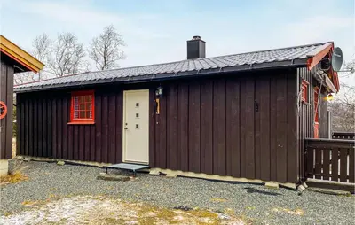 a large brown building with a white door at Stunning Home In Tyinkrysset in Tyinkrysset