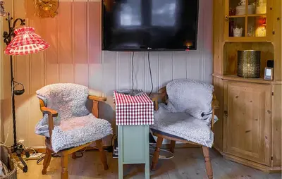 a living room with two chairs and a tv at Stunning Home In Tyinkrysset in Tyinkrysset