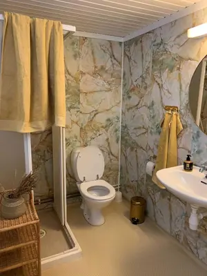 a bathroom with a toilet and a sink at Enok Hytter & Resort in Liagardane