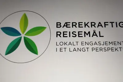 a sign with a green leaf in a circle at Small Basement Apartment Private Entrance Nice View in Fitjar