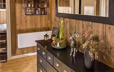 a bathroom with a black dresser and a bath tub at 3 Bedroom Amazing Home In Eggedal in Eggedal