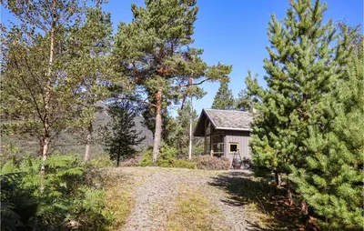 a house in the woods with a gravel road and trees at Beautiful Home In Hebnes With Kitchen in Hebnes