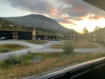 a view of a mountain from a train window at Gaustablikk - ski in & out apartment - Mountain View in Gaustablikk