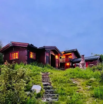 a house on a hill with a pathway in front of it at Koselig familiehytte på vakre Dagali - nær Geilo in Dagali