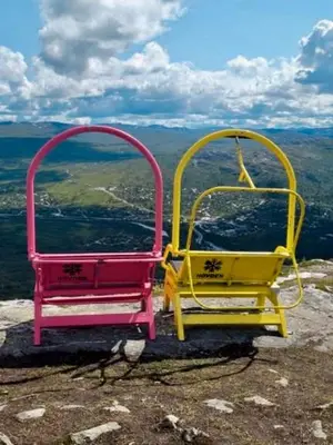 two chairs sitting on top of a mountain at Brand new cabin at Hovden cross-country skiing in Hovden