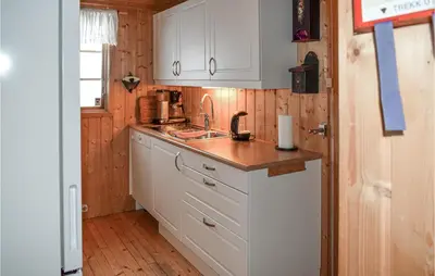 a kitchen with white cabinets and a sink at Awesome Home In Ustaoset With Wifi in Ustaoset