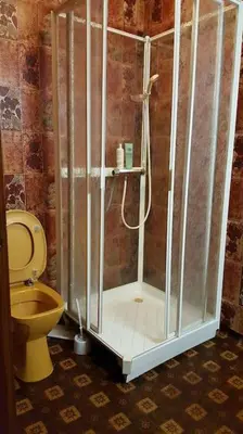 a shower in a bathroom with a toilet at Olden by the fjords of Norway, Bjørkelund in Stryn