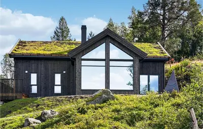 a house with a grass roof on top of a hill at Nice Home In Edland With Wifi