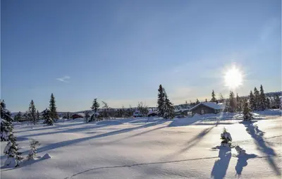 a person is skiing down a snow covered slope at Nice Home In Sjusjoen in Sjusjøen