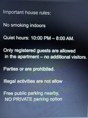 a screenshot of a phone screen with the words important house rules at 3 rooms apartment in Center in Ålesund