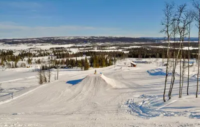a person is skiing down a snow covered slope at Stunning Home In Gol With Sauna in Gol